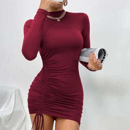 New Dresses 2025 Woman Fashion Summer Elegant Lace Up Dress Solid Pleated Slim Fit Party Bodycon Female Sexy Mini Skirt