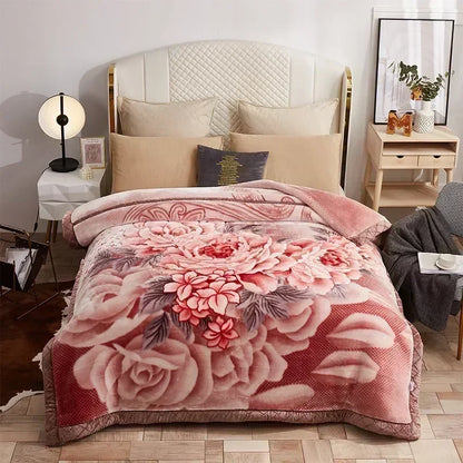 Korean Raschel 2-Ply Heavy Fleece Blanket, 78x90 Queen Size Reversible Geometric Plush Blanket
