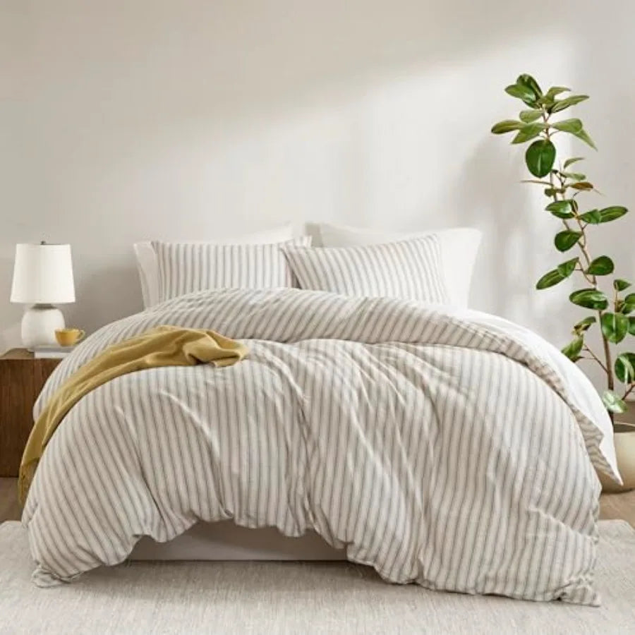 Luxury Linen Duvet Cover Set – Striped All-Season Bedding for Coastal & Modern Aesthetics