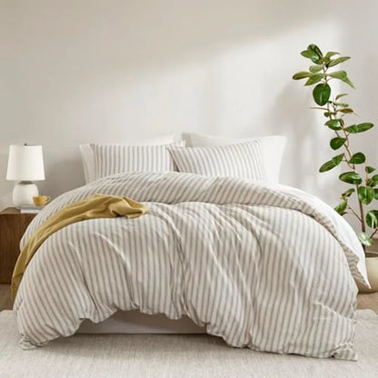 Luxury Linen Duvet Cover Set – Striped All-Season Bedding for Coastal & Modern Aesthetics