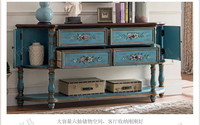 Traditional Birch Wood Media Console with 4 Drawers & Cabinets - Stylish Storage Solution