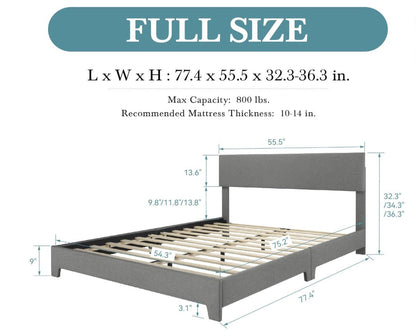 Upholstered Platform Bed with Adjustable Headboard, Modern Design, Noise-Free, No Box Spring Needed, Full/Queen/King