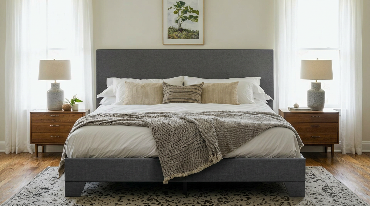 Upholstered Platform Bed with Adjustable Headboard, Modern Design, Noise-Free, No Box Spring Needed, Full/Queen/King