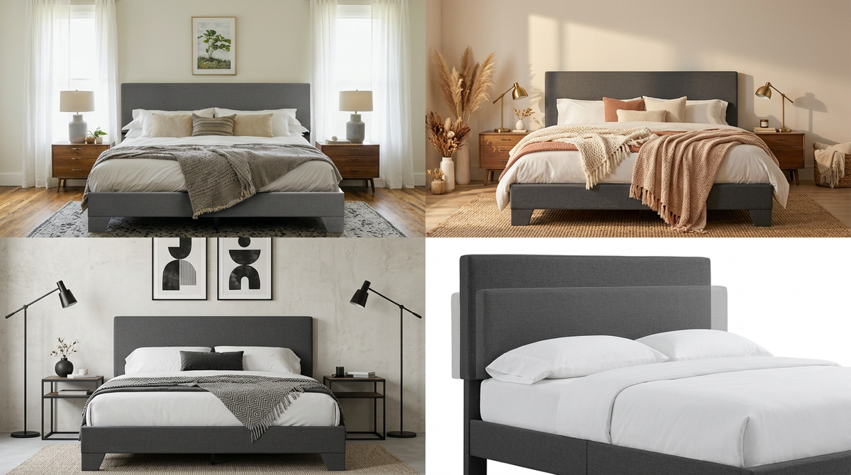 Upholstered Platform Bed with Adjustable Headboard, Modern Design, Noise-Free, No Box Spring Needed, Full/Queen/King