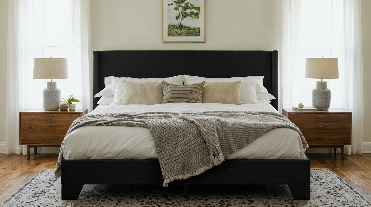 Upholstered Platform Bed with Adjustable Headboard, Modern Design, Noise-Free, No Box Spring Needed, Full/Queen/King