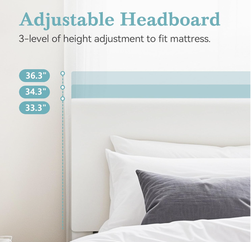 Upholstered Platform Bed with Adjustable Headboard, Modern Design, Noise-Free, No Box Spring Needed, Full/Queen/King