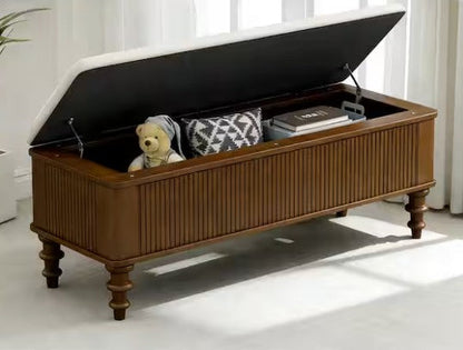 Linen Storage Ottoman Bench With Hidden Compartment, 50.8-Inch Beige Entryway Seat