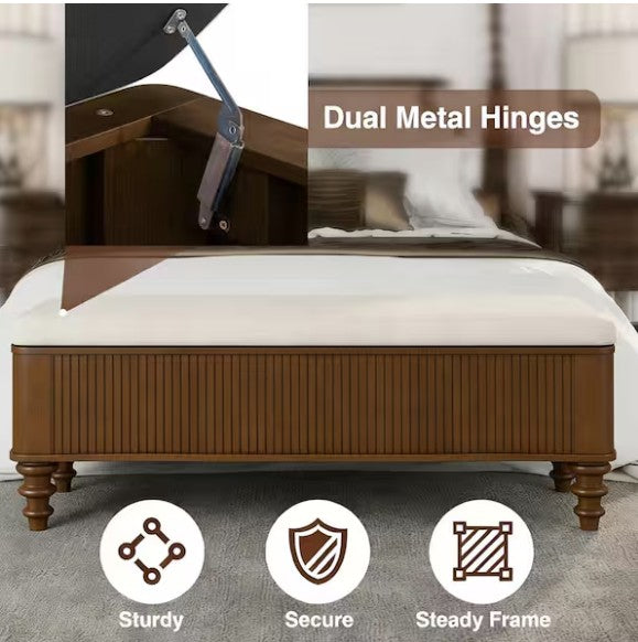 Linen Storage Ottoman Bench With Hidden Compartment, 50.8-Inch Beige Entryway Seat
