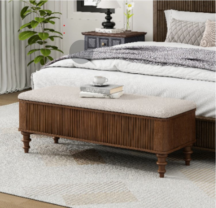 Linen Storage Ottoman Bench With Hidden Compartment, 50.8-Inch Beige Entryway Seat