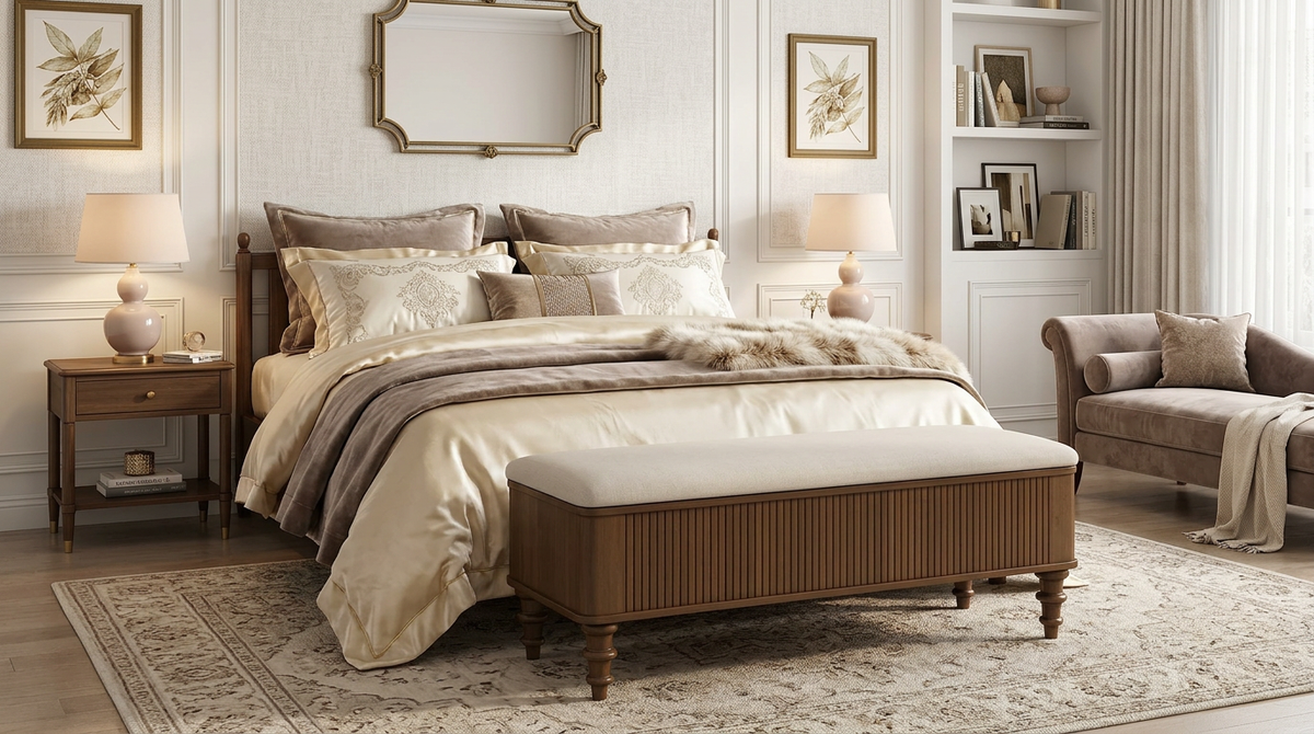 Linen Storage Ottoman Bench With Hidden Compartment, 50.8-Inch Beige Entryway Seat