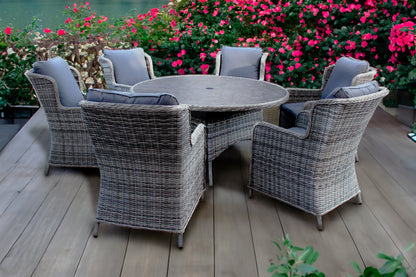 Vienna 6-Seater Outdoor Dining Set – Grey Rattan & Ceramic Print