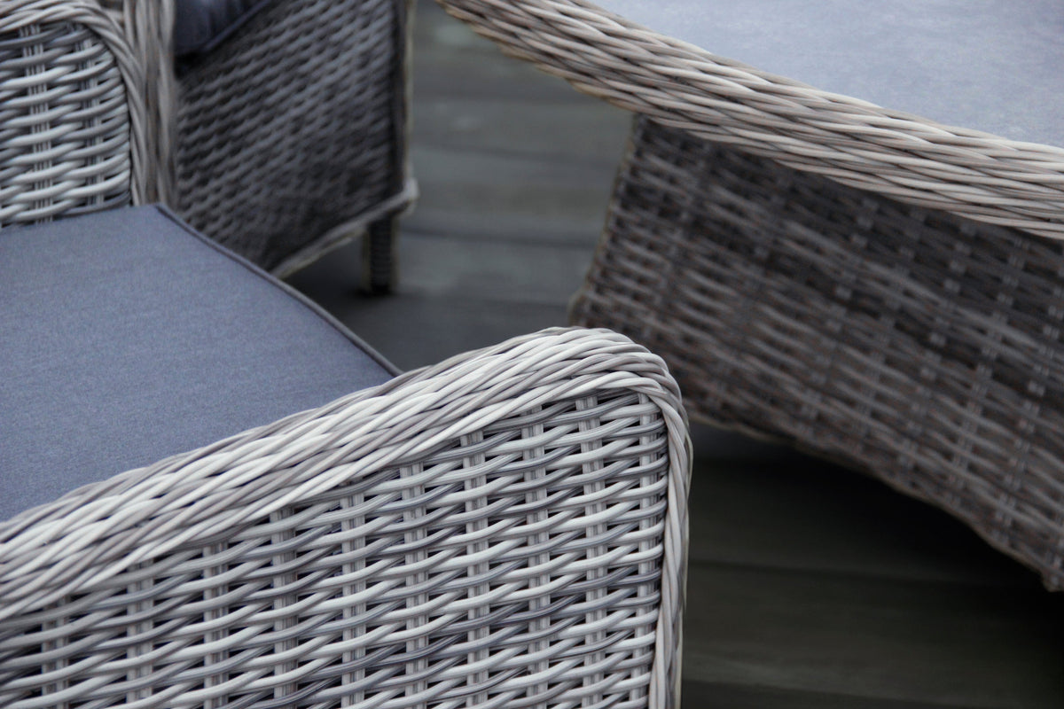 Vienna 6-Seater Outdoor Dining Set – Grey Rattan & Ceramic Print
