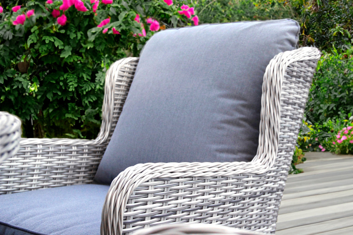 Vienna 6-Seater Outdoor Dining Set – Grey Rattan & Ceramic Print