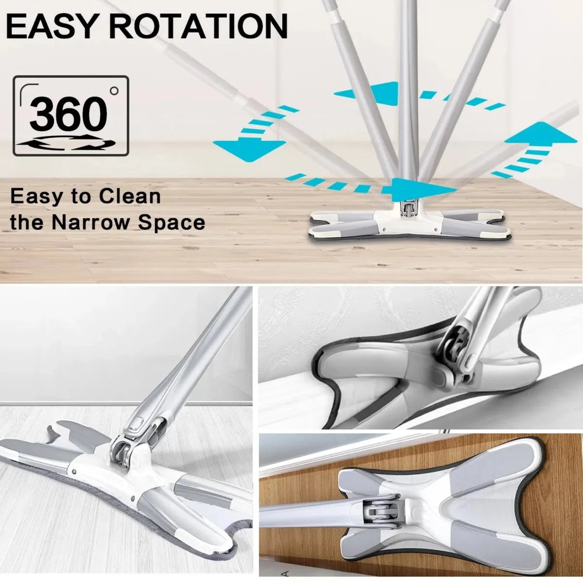 Zidello Aurora X-Shape Rotating Microfiber Floor Mop – Self-Wringing