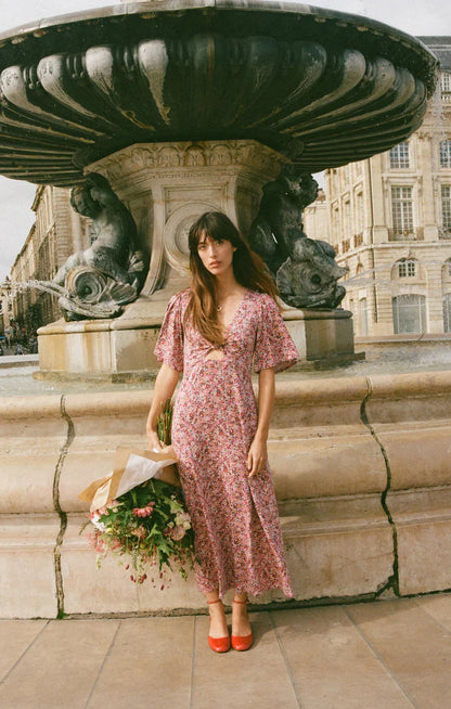 Mavis Dulce Floral Midi Dress- Rose Mauve