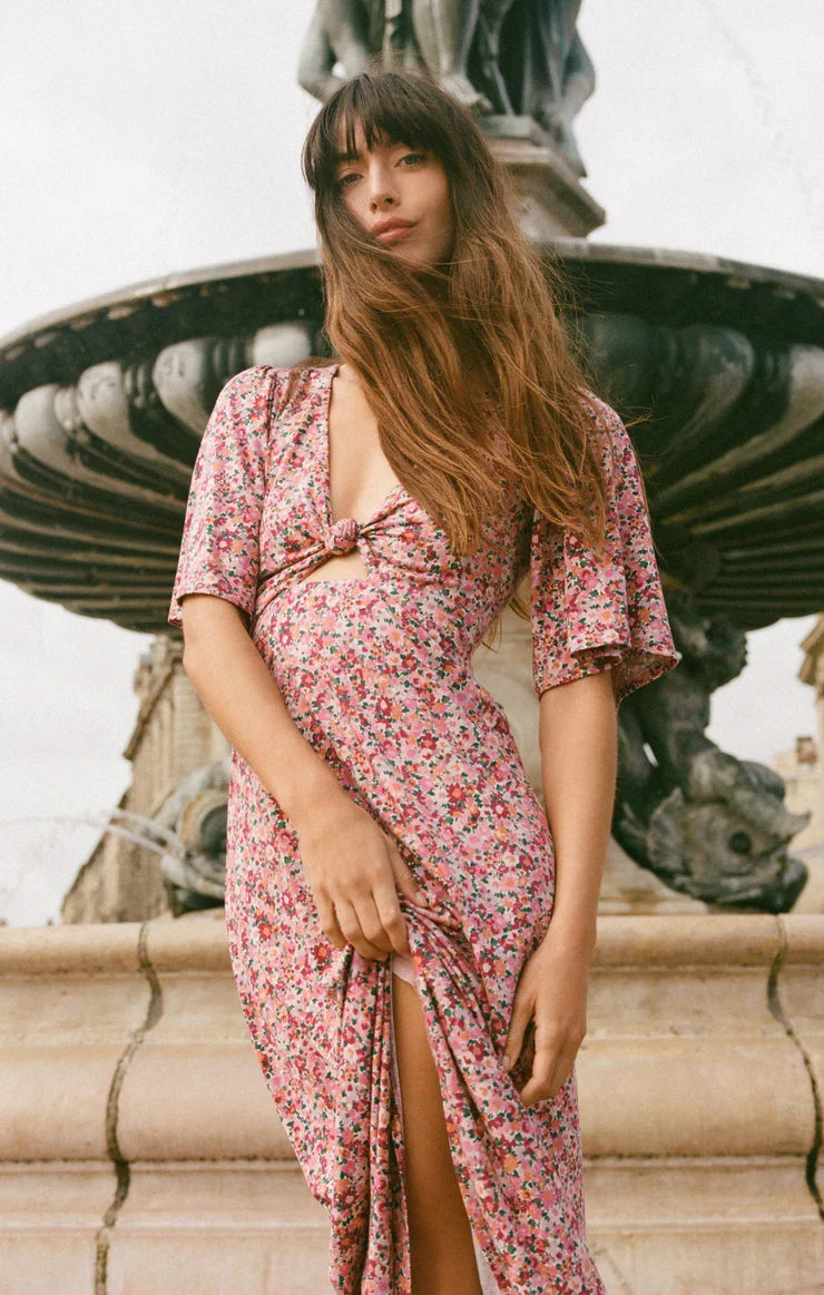 Mavis Dulce Floral Midi Dress- Rose Mauve