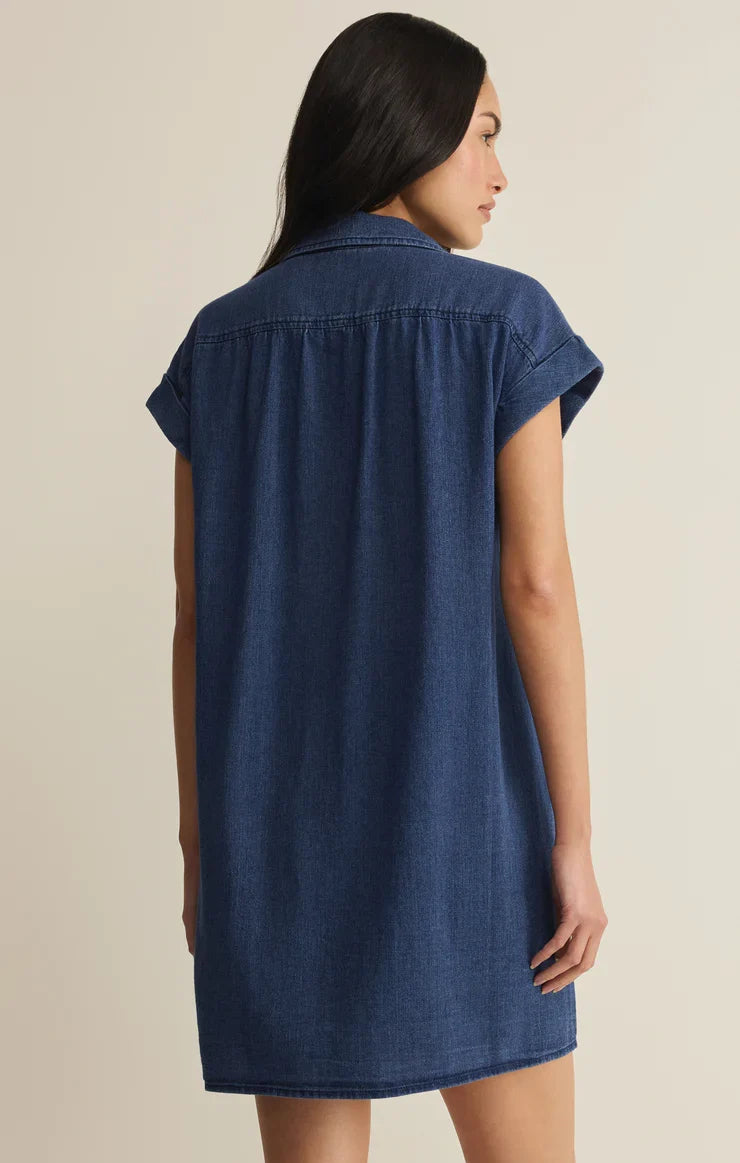 Shellbound Twill Dress- Twilight Blue