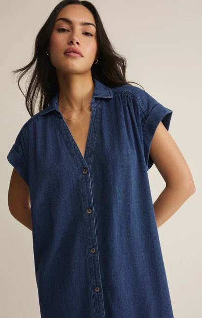 Shellbound Twill Dress- Twilight Blue