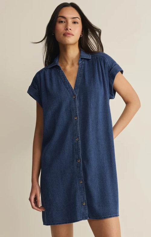 Shellbound Twill Dress- Twilight Blue