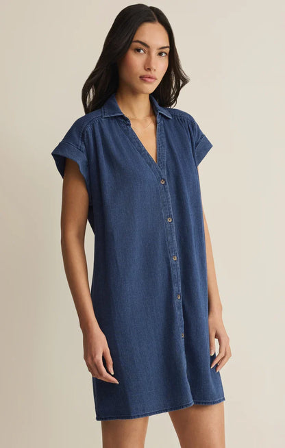 Shellbound Twill Dress- Twilight Blue