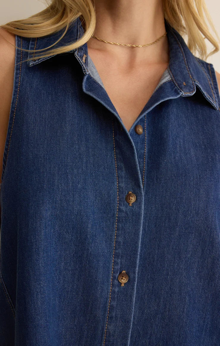 New Day Denim Mini Dress- Deep Water
