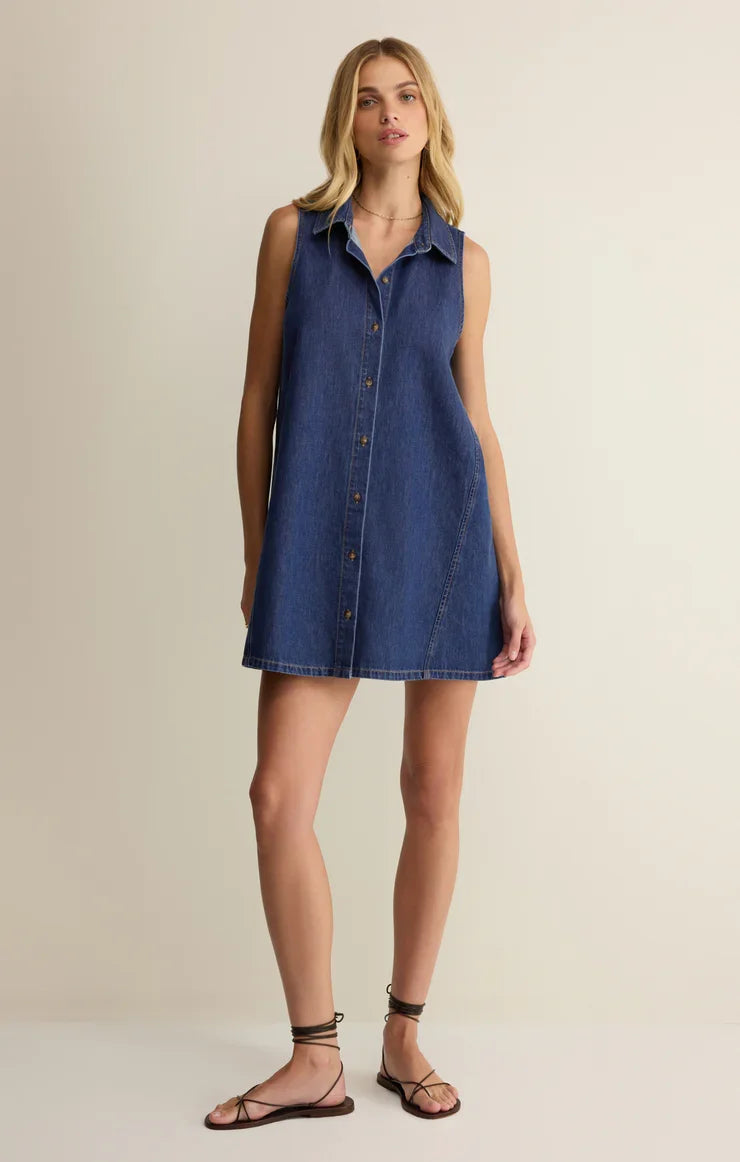 New Day Denim Mini Dress- Deep Water