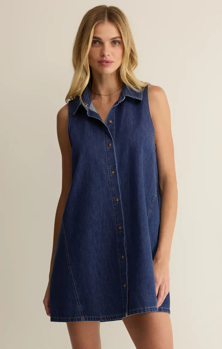 New Day Denim Mini Dress- Deep Water