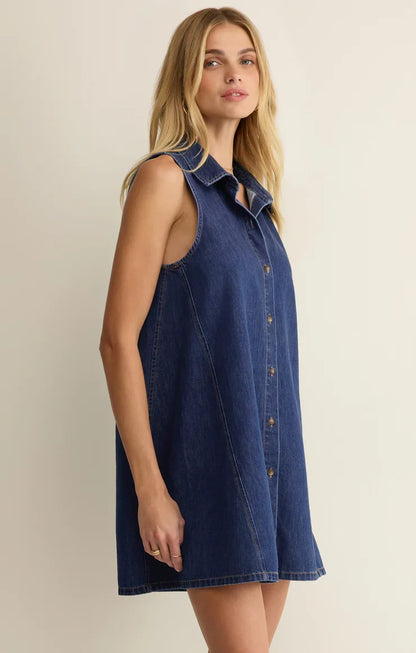 New Day Denim Mini Dress- Deep Water