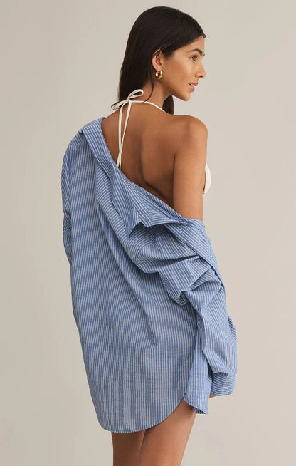 Seaport Striped Button Up Shirt Sky Blue