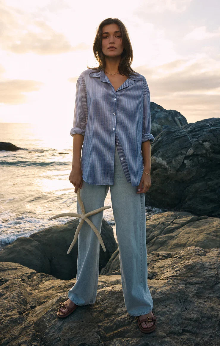 Seaport Striped Button Up Shirt Sky Blue