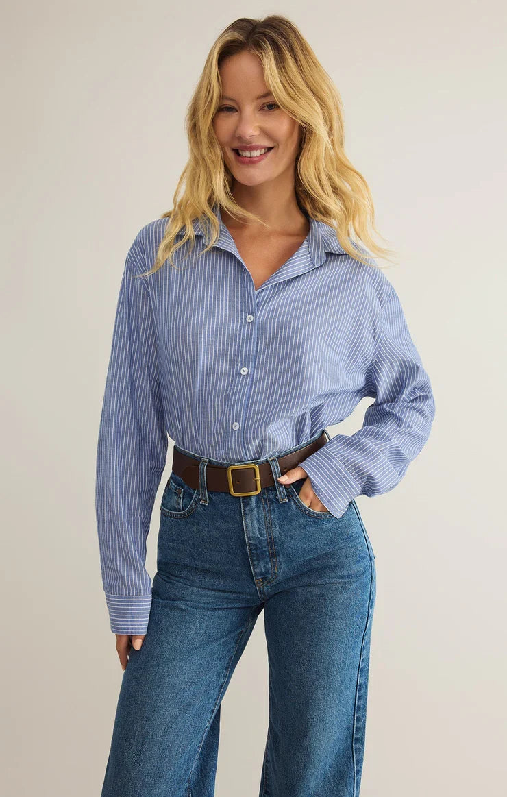 Seaport Striped Button Up Shirt Sky Blue