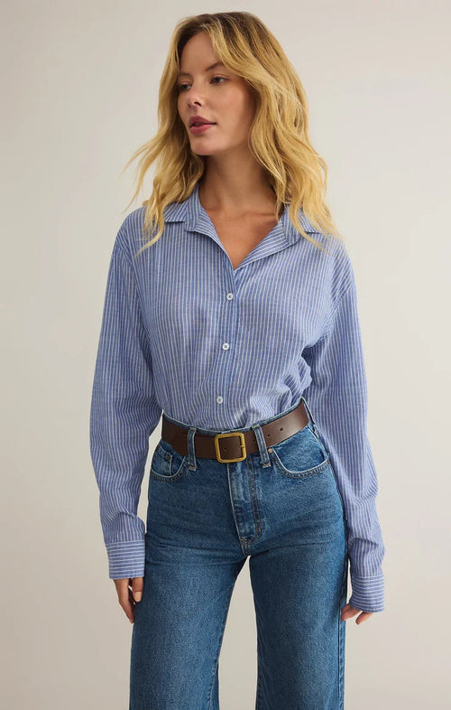 Seaport Striped Button Up Shirt Sky Blue