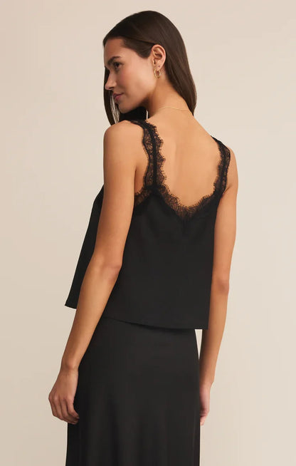 Uma Lace Satin Cami - Black