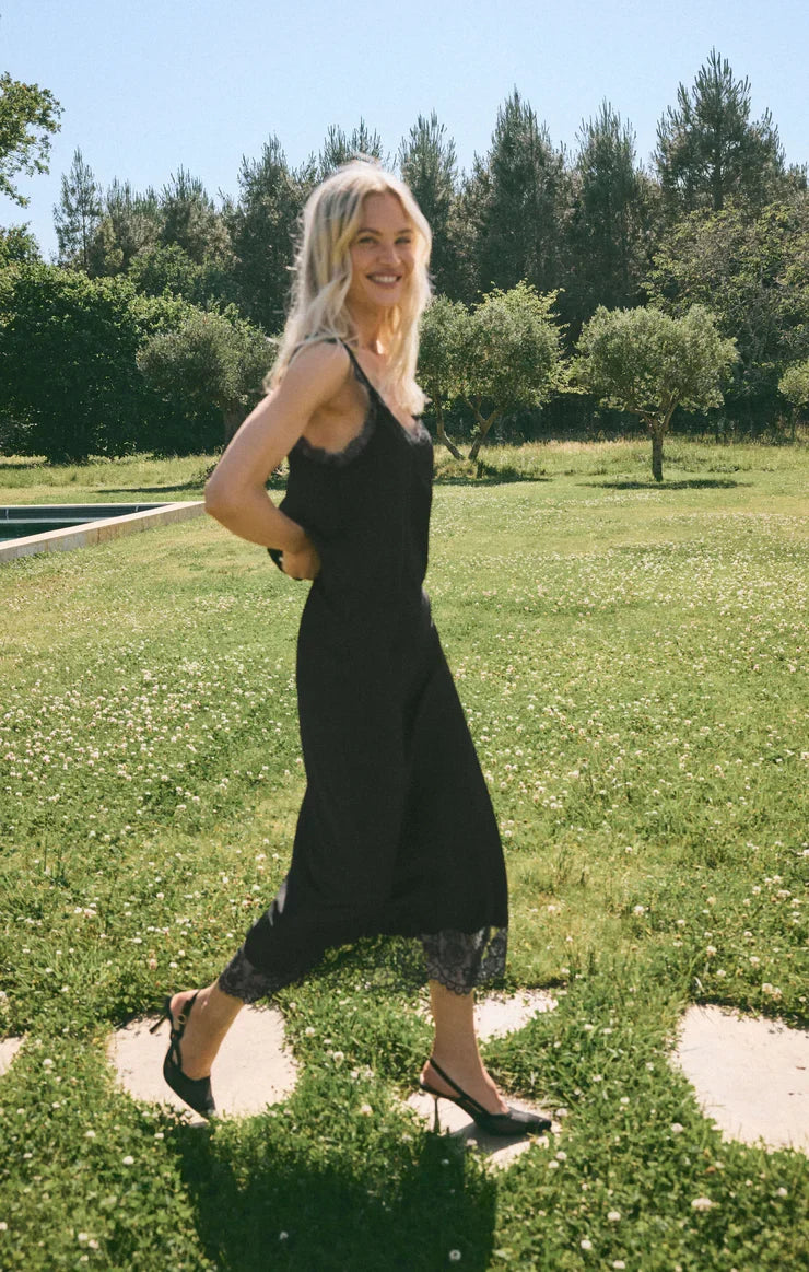 Uma Lace Satin Cami - Black