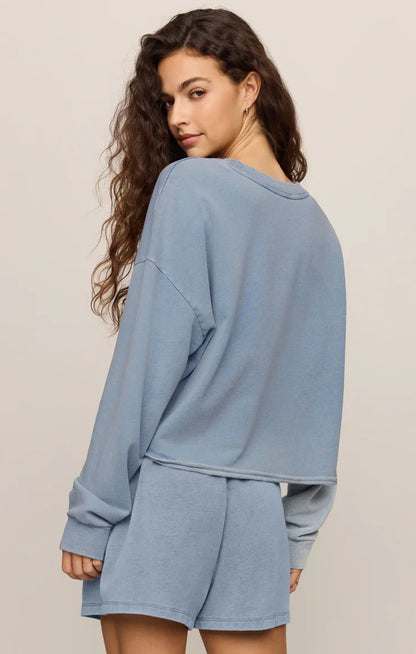Circuit Knit Denim Sweatshirt- Ocean Air Indigo
