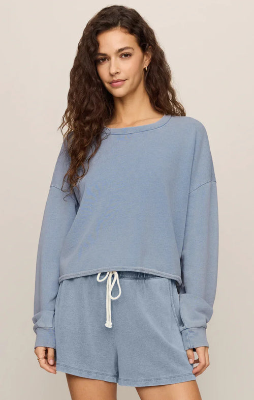 Circuit Knit Denim Sweatshirt- Ocean Air Indigo