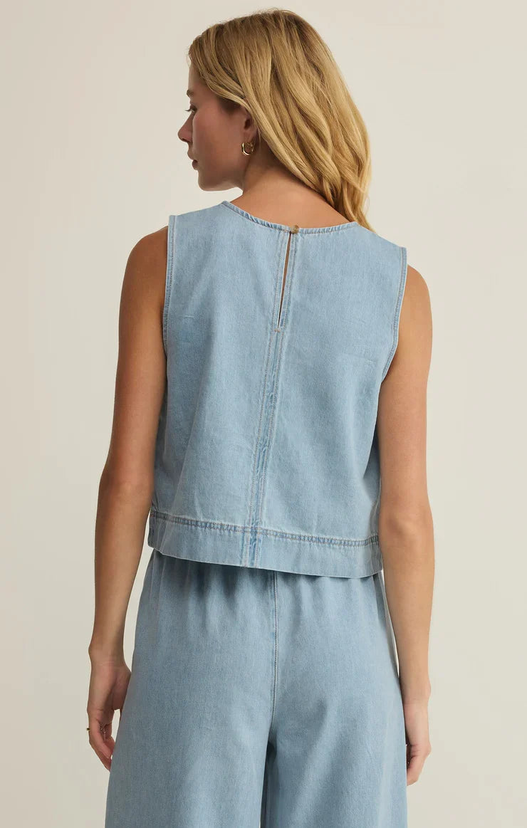 Sun Seeker Denim Tank- Coastal Water
