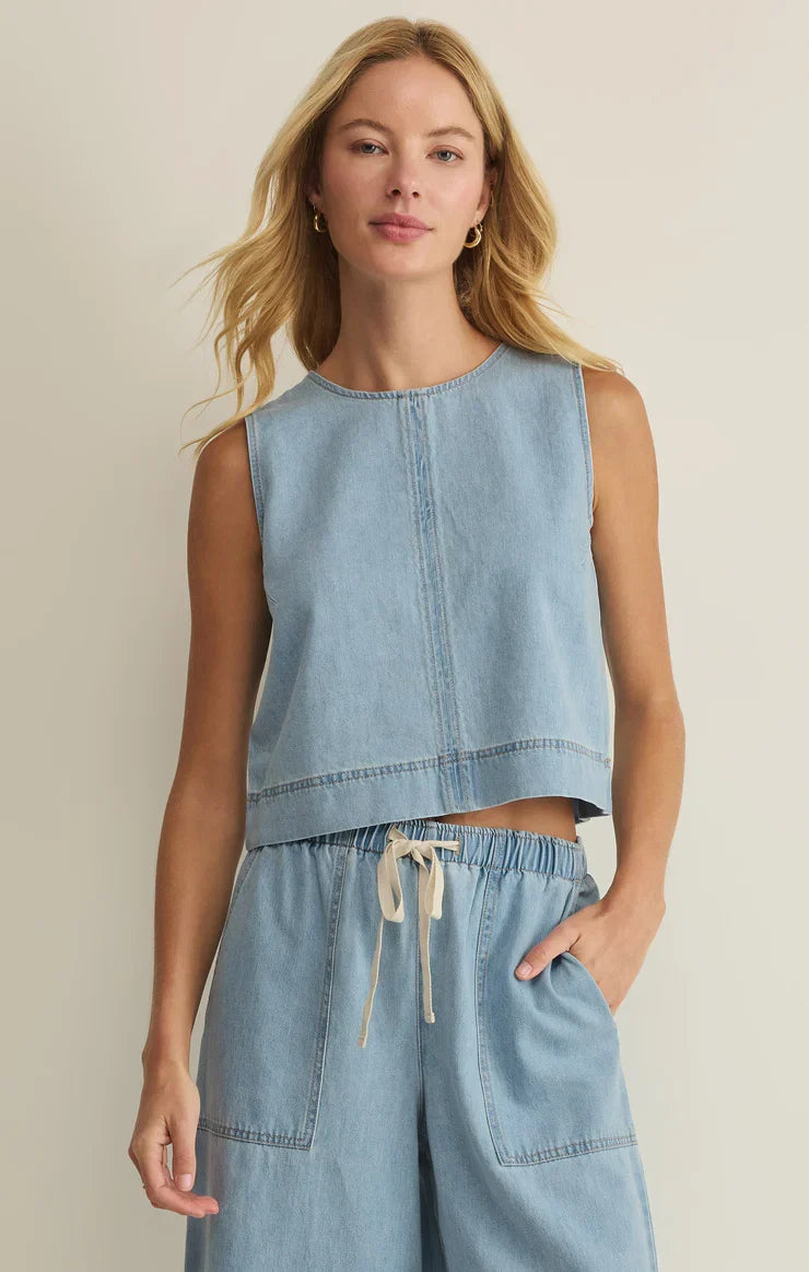 Sun Seeker Denim Tank- Coastal Water