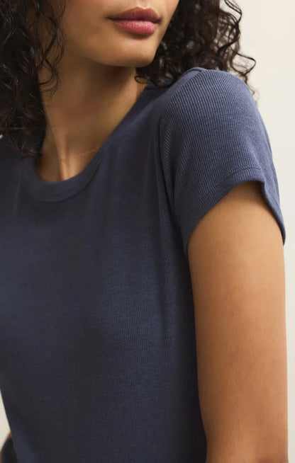 Renae Rib Short Sleeve Top- Indigo