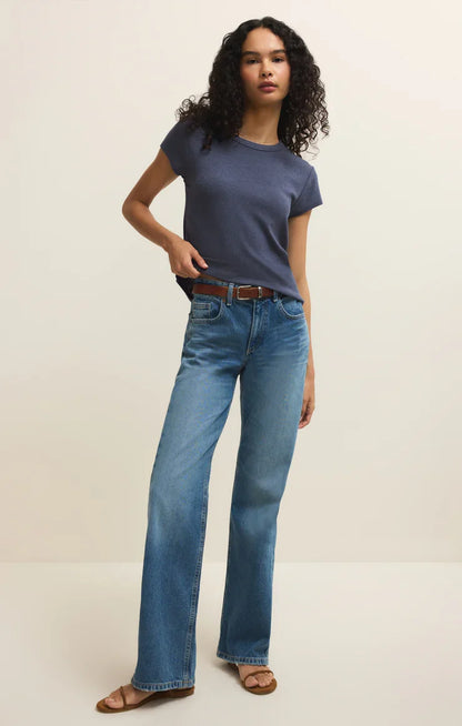 Renae Rib Short Sleeve Top- Indigo