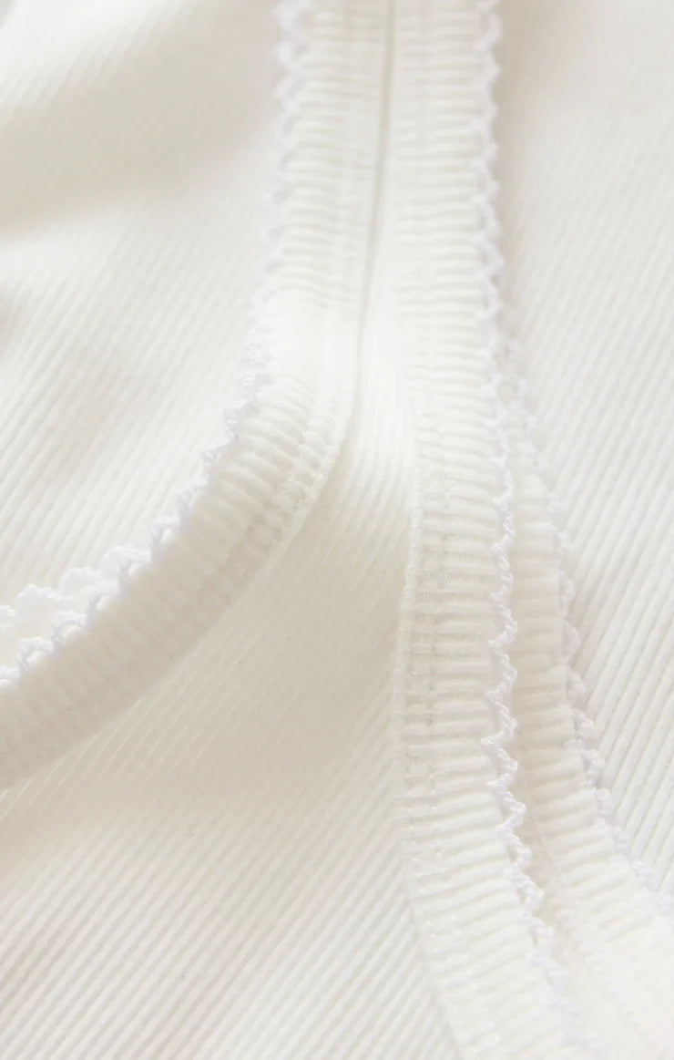 White Niko Scallop Rib Tank Top