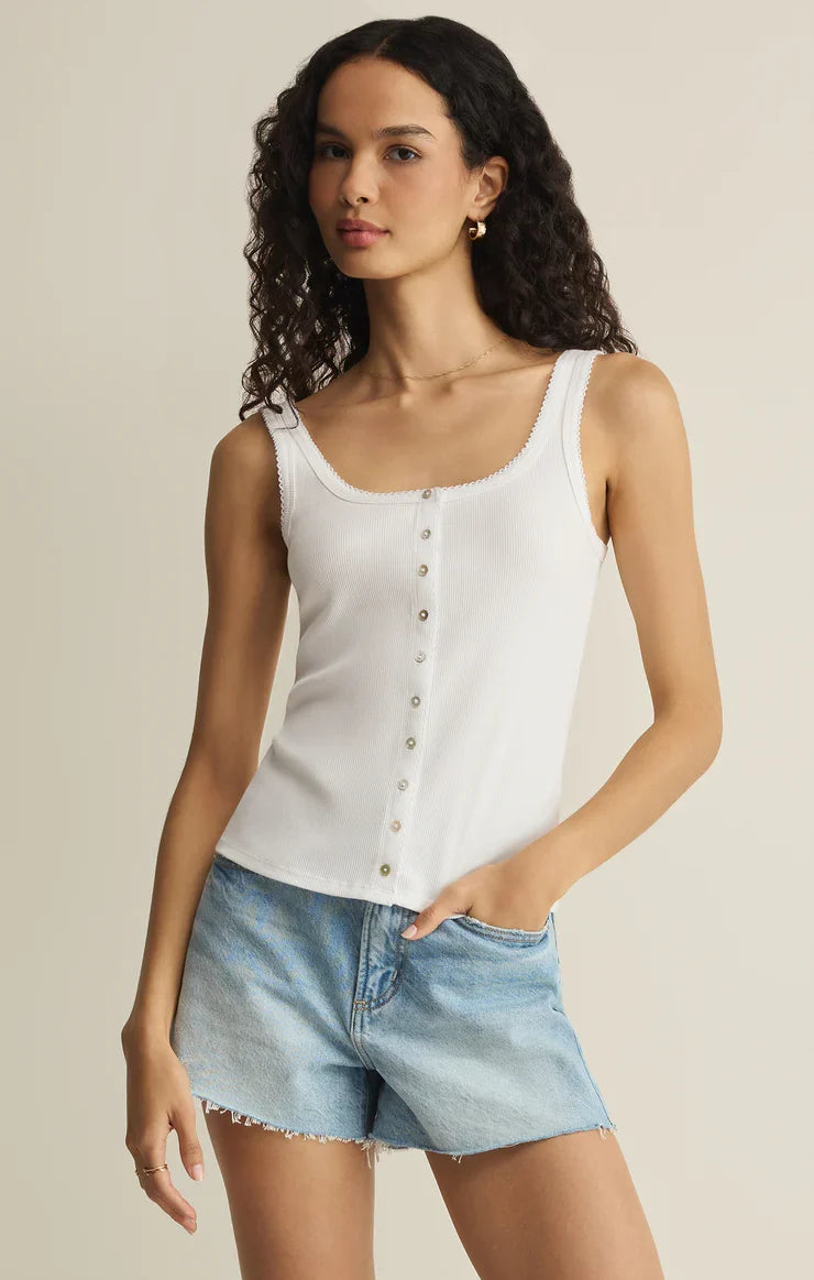 White Niko Scallop Rib Tank Top