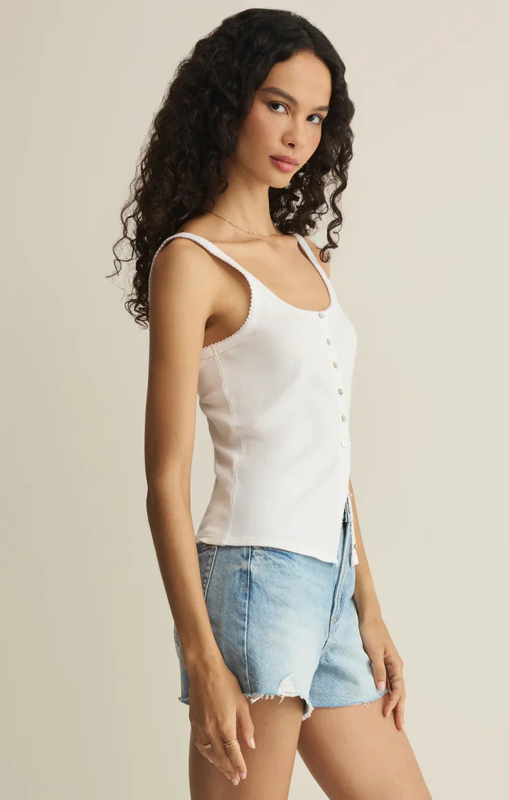 White Niko Scallop Rib Tank Top