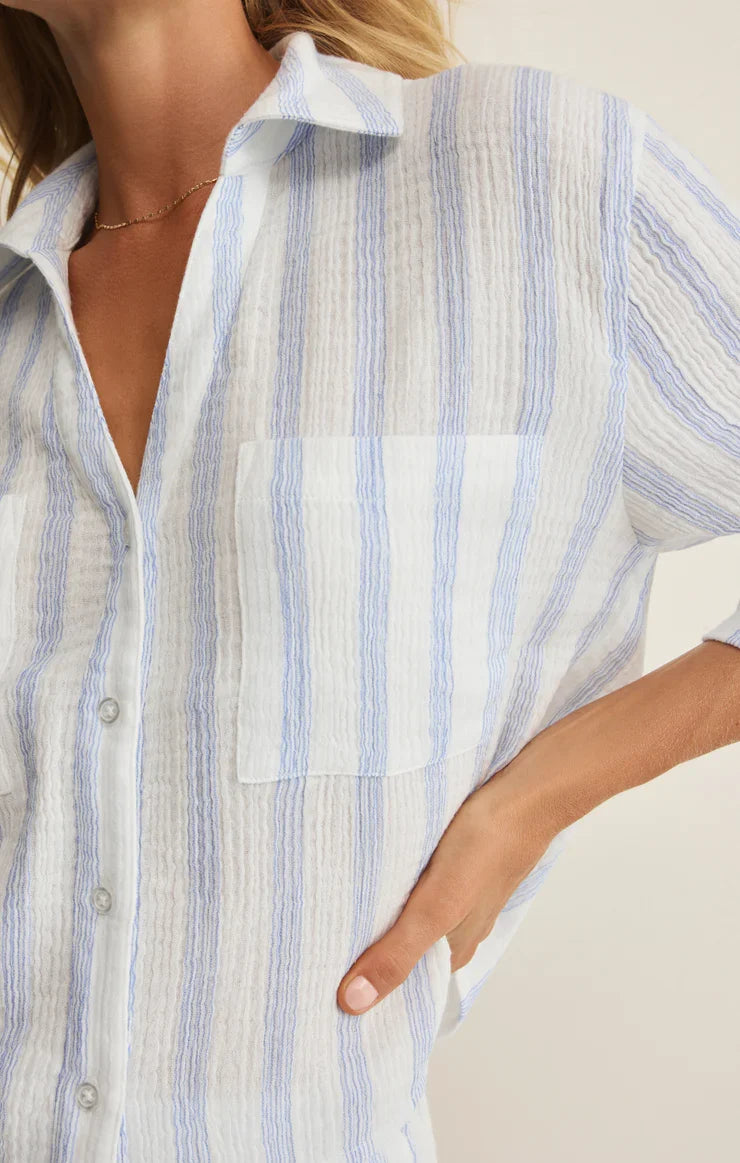 Helena Striped Airy Gauze Button Up
