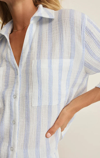 Helena Striped Airy Gauze Button Up