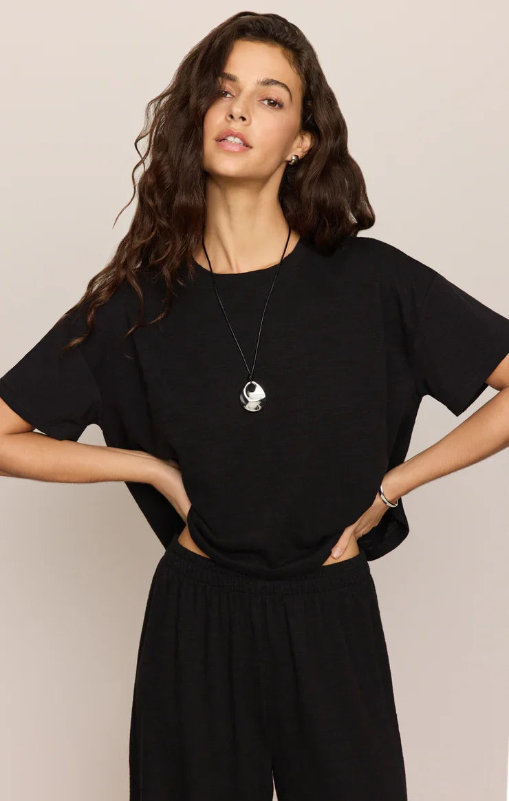 Sway Textured Cropped Tee- Black