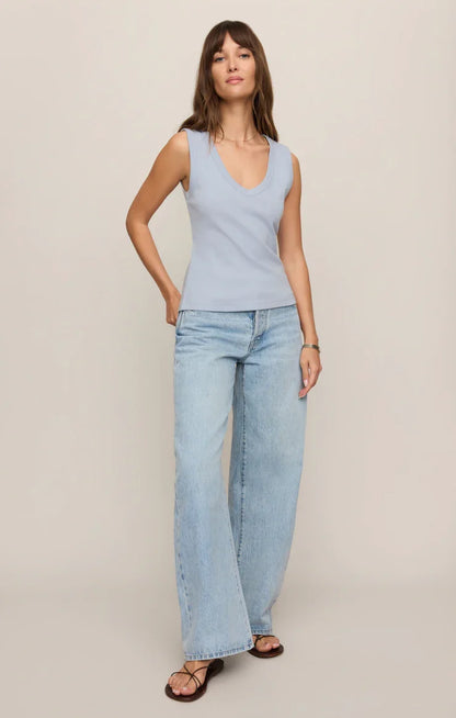 Ellie V-Neck Rib Tank- Skyline
