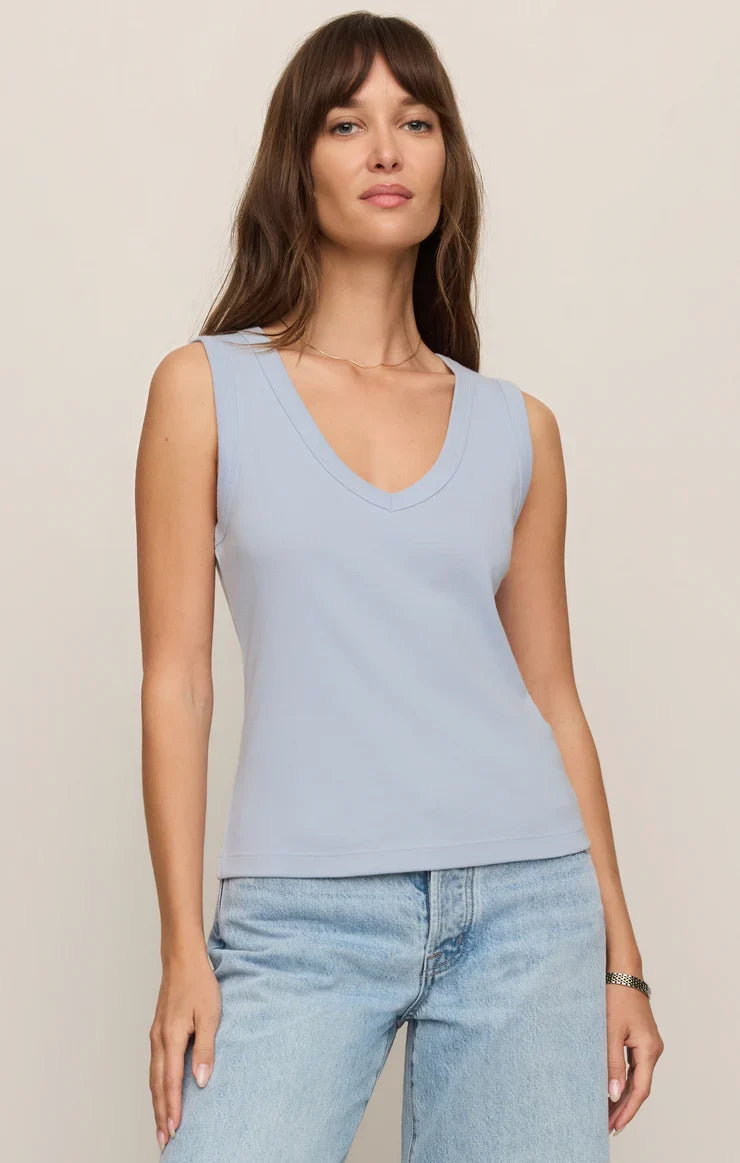 Ellie V-Neck Rib Tank- Skyline