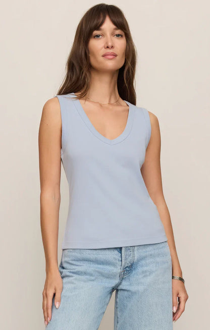 Ellie V-Neck Rib Tank- Skyline