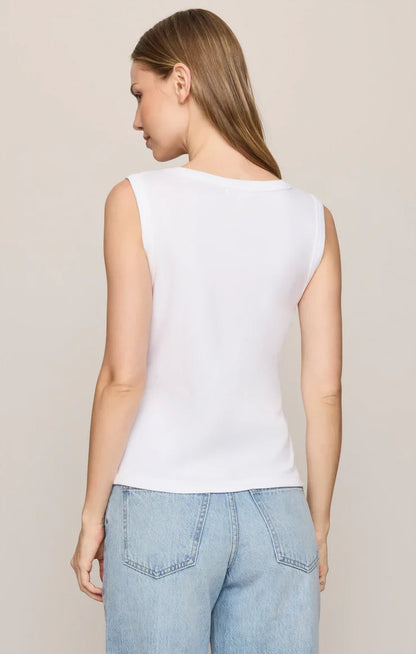 Ellie V Neck Rib Tank- White